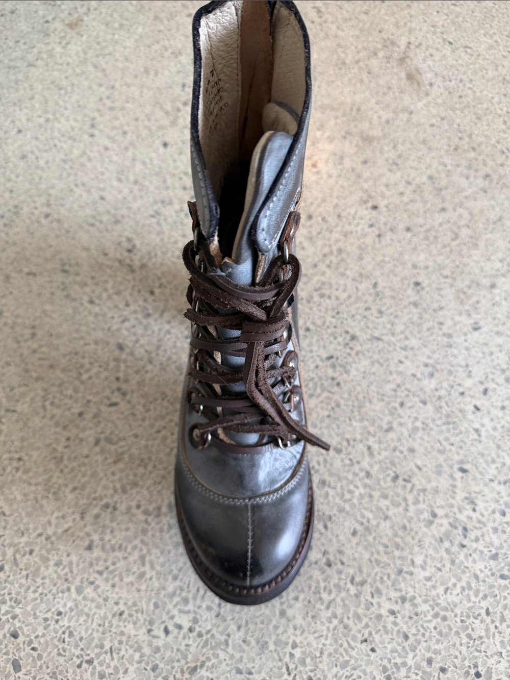 Freebird Gray and Brown Leather Heeled Lace-Up Boot